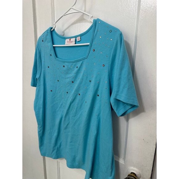 Quacker Factory by Jeanne Bice women’s size large blue t-shirt - Picture 2 of 9